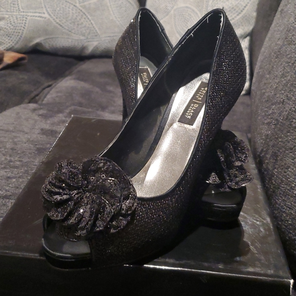 White house black market peep toe sequin heels